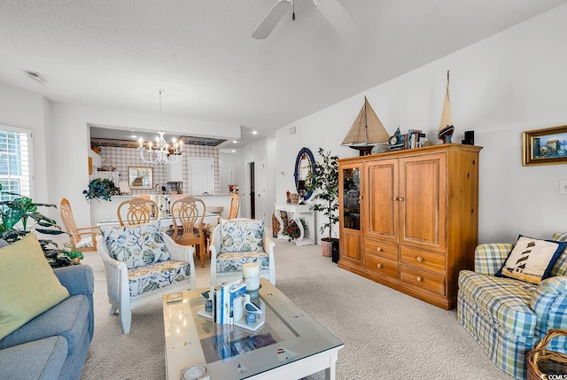 4400 Turtle Ln Unit 2-D, Little River, SC 29566 - living room featuring carpet floors, a chandelier, ceiling fan, and recessed lighting
