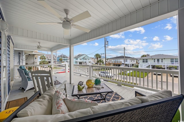 302 46th Ave N, North Myrtle Beach, SC 29582 - view of patio with an outdoor living space, a residential view, a ceiling fan, and a deck