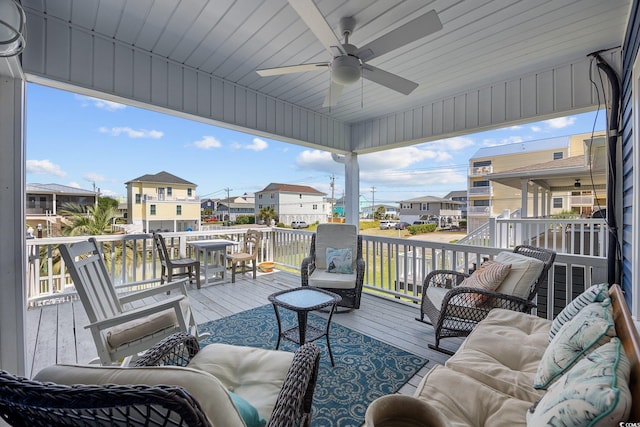 302 46th Ave N, North Myrtle Beach, SC 29582 - deck featuring an outdoor hangout area, a residential view, a ceiling fan, and outdoor dining area