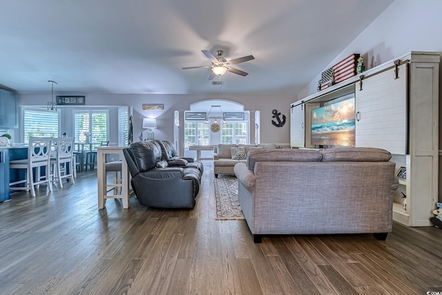 2479 Burning Tree Ln, Little River, SC 29566 - living area featuring ceiling fan, healthy amount of natural light, and dark wood-style floors