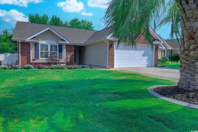2479 Burning Tree Ln, Little River, SC 29566 - ranch-style house featuring brick siding, an attached garage, driveway, and a front lawn