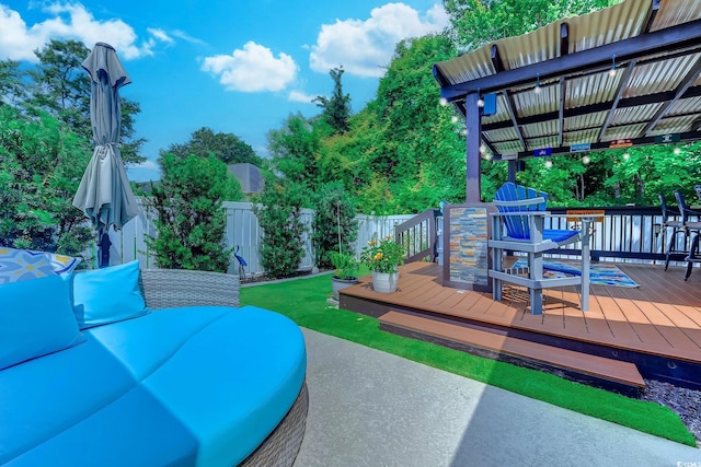 2479 Burning Tree Ln, Little River, SC 29566 - wooden terrace with a fenced backyard and outdoor dining space