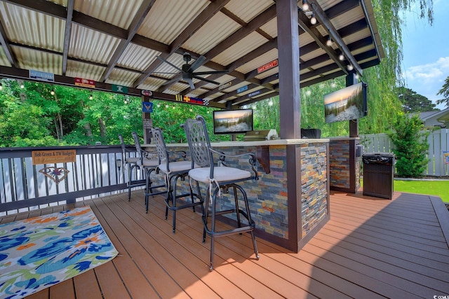 2479 Burning Tree Ln, Little River, SC 29566 - wooden terrace featuring an outdoor kitchen and a ceiling fan