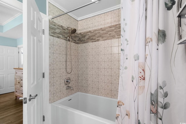 1644 Langley Dr, Longs, SC 29568 - bathroom with shower / tub combo, crown molding, and wood finished floors