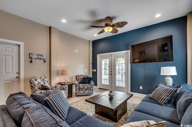 1733 24th Ave N, North Myrtle Beach, SC 29582 - living room with ceiling fan, recessed lighting, and french doors