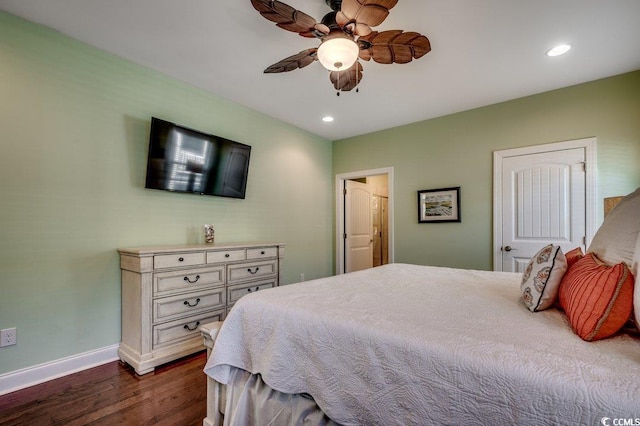1733 24th Ave N, North Myrtle Beach, SC 29582 - bedroom featuring dark wood finished floors, recessed lighting, and ceiling fan