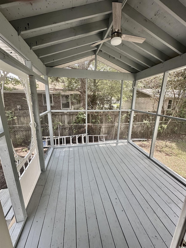 616 Mckinley Way, Conway, SC 29526 - unfurnished sunroom featuring ceiling fan, lofted ceiling, and healthy amount of natural light