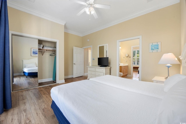 139 Avian Dr Unit 6-201, Pawleys Island, SC 29585 - bedroom with wood finished floors, crown molding, a closet, and ceiling fan