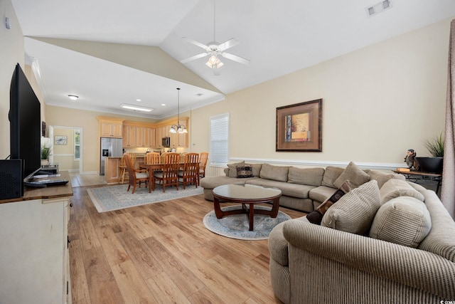 139 Avian Dr Unit 6-201, Pawleys Island, SC 29585 - living room featuring ceiling fan, light wood finished floors, lofted ceiling, crown molding, and recessed lighting
