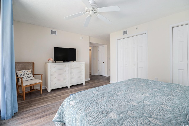 8560 Queensway Blvd Unit 706, Myrtle Beach, SC 29572 - bedroom featuring wood finished floors, a ceiling fan, and multiple closets