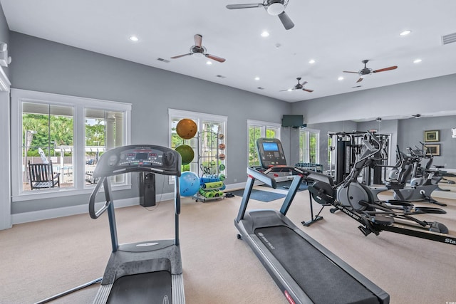 LOT142 Millbank Rd, Georgetown, SC 29440 - gym featuring carpet flooring, recessed lighting, and ceiling fan