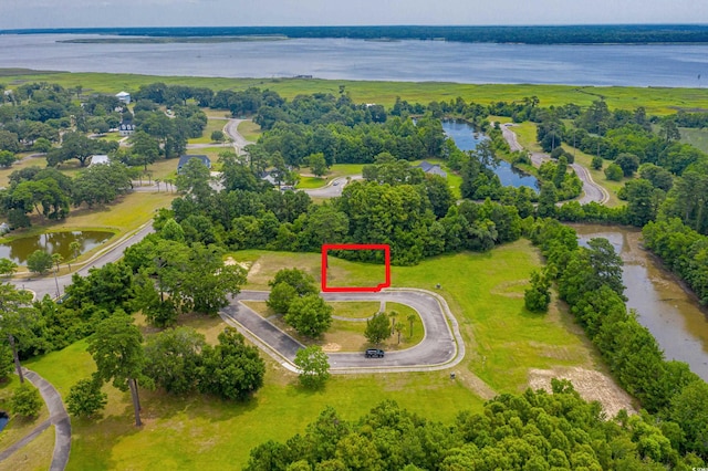 LOT142 Millbank Rd, Georgetown, SC 29440 - aerial view of property and surrounding area with a large body of water and property boundaries highlighted