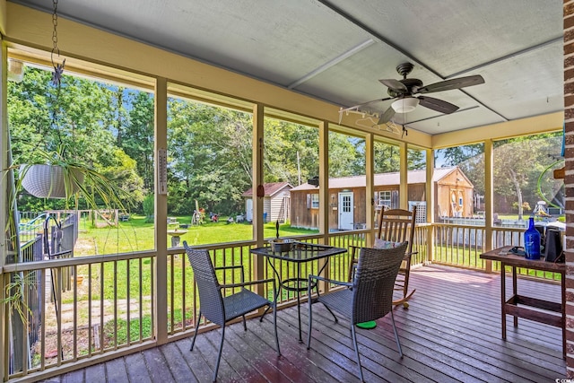 528 George Washington Trl, Georgetown, SC 29440 - sunroom / solarium with ceiling fan and view of scattered trees