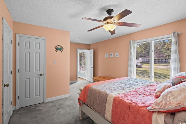 528 George Washington Trl, Georgetown, SC 29440 - bedroom with carpet floors, a textured ceiling, access to outside, and ceiling fan