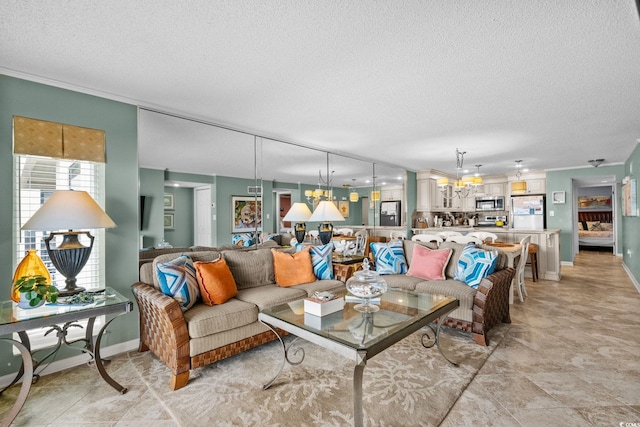 517 S Ocean Blvd Unit 705, North Myrtle Beach, SC 29582 - living room with a textured ceiling and crown molding