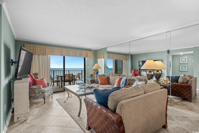 517 S Ocean Blvd Unit 705, North Myrtle Beach, SC 29582 - living room with a textured ceiling and crown molding
