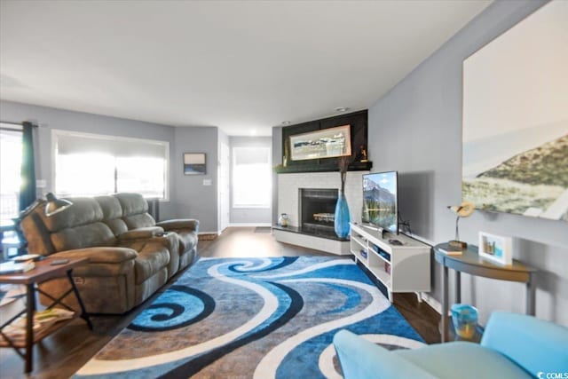 4222 Pinehurst Dr Unit I-9, Little River, SC 29566 - living room featuring wood finished floors and a fireplace