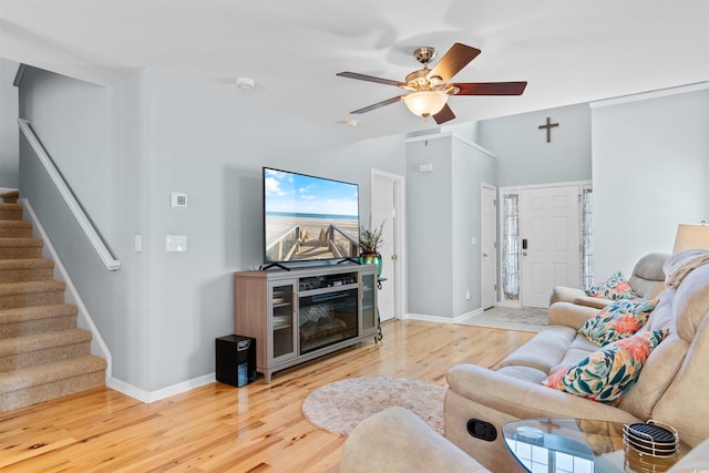 864 Barn Owl Ct Unit 864, Myrtle Beach, SC 29579 - living area featuring stairway, wood finished floors, and ceiling fan