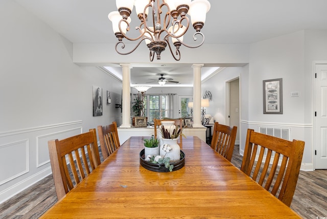 70 Addison Cottage Way Unit 216, Murrells Inlet, SC 29576 - dining space featuring ornate columns, wood finished floors, and a chandelier
