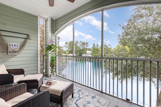 70 Addison Cottage Way Unit 216, Murrells Inlet, SC 29576 - sunroom featuring ceiling fan and a water view