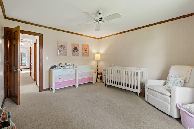 3533 Lighthouse Way, Myrtle Beach, SC 29577 - bedroom featuring crown molding, a nursery area, carpet, and a ceiling fan