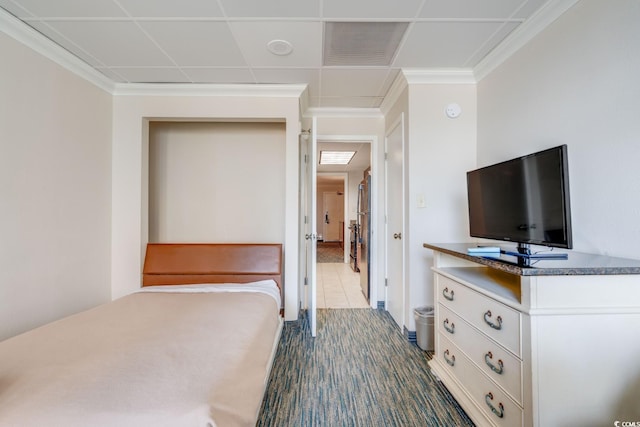 1105 S Ocean Blvd Unit 128, Myrtle Beach, SC 29577 - unfurnished bedroom featuring dark colored carpet and crown molding