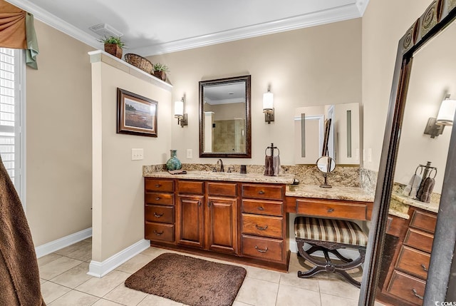 315 14th Ave N, Surfside Beach, SC 29575 - full bathroom with ornamental molding, vanity, tile patterned flooring, and healthy amount of natural light