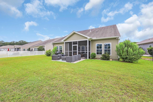 1276 Brighton Hill Ave, Myrtle Beach, SC 29588 - rear view of house with a sunroom, an outdoor hangout area, a patio area, and roof with shingles