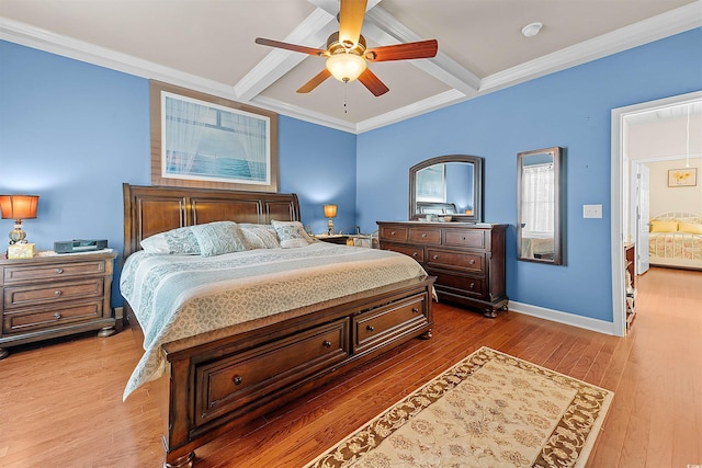 2761 Kruzel St Unit H, Myrtle Beach, SC 29577 - bedroom featuring beamed ceiling, light wood finished floors, crown molding, and ceiling fan