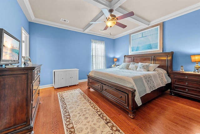 2761 Kruzel St Unit H, Myrtle Beach, SC 29577 - bedroom with coffered ceiling, light wood-style floors, beam ceiling, and ceiling fan
