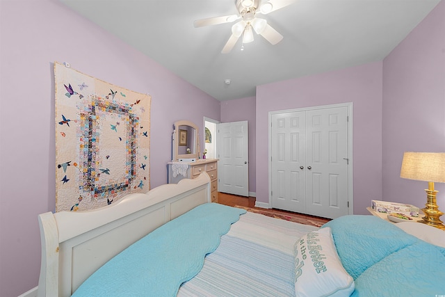 2761 Kruzel St Unit H, Myrtle Beach, SC 29577 - bedroom featuring wood finished floors, a closet, and ceiling fan