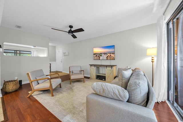 10301 N Kings Hwy Unit 21-4, Myrtle Beach, SC 29572 - living area featuring wood finished floors and ceiling fan