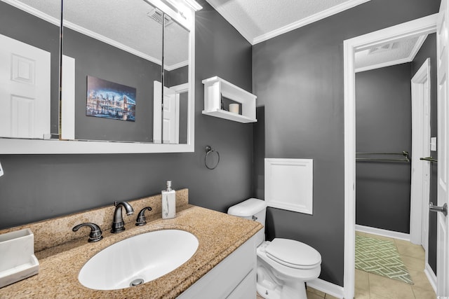 10301 N Kings Hwy Unit 21-4, Myrtle Beach, SC 29572 - bathroom with vanity, a textured ceiling, tile patterned floors, and crown molding