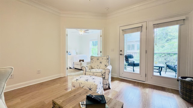 130 Puffin Dr Unit 2B, Pawleys Island, SC 29585 - sitting room with crown molding, wood finished floors, and a ceiling fan