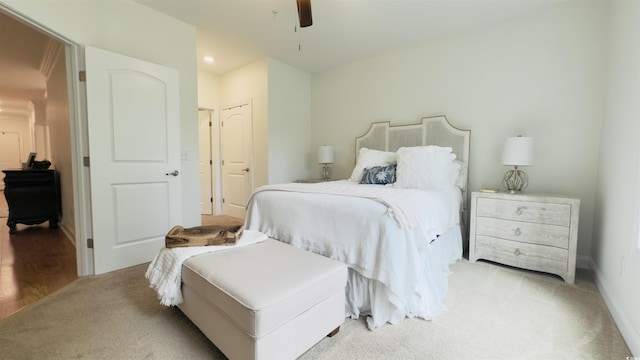 130 Puffin Dr Unit 2B, Pawleys Island, SC 29585 - bedroom with light carpet, ceiling fan, and recessed lighting