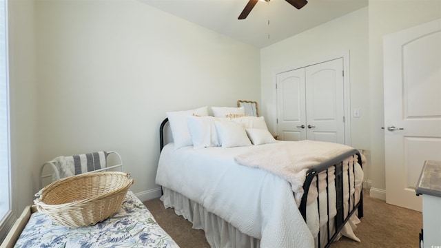 130 Puffin Dr Unit 2B, Pawleys Island, SC 29585 - bedroom with carpet floors, a closet, and a ceiling fan