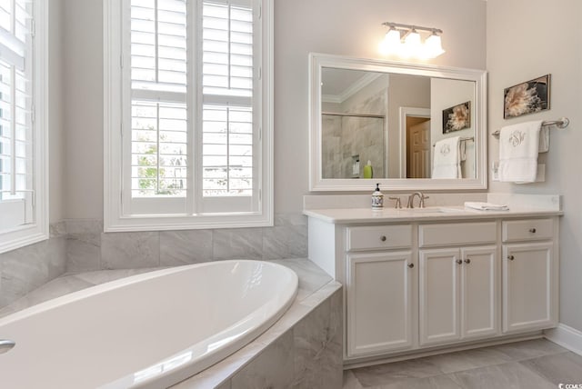 226 Red Tail Hawk Loop, Pawleys Island, SC 29585 - full bathroom featuring plenty of natural light, a garden tub, vanity, and a shower with shower door