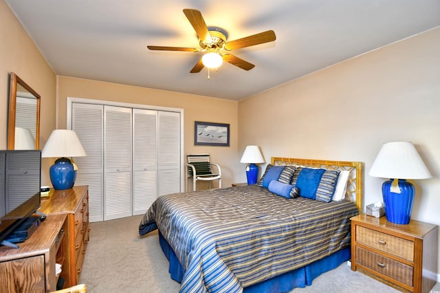 200 S Ocean Blvd Unit 3-B, North Myrtle Beach, SC 29582 - bedroom with carpet flooring, a closet, and a ceiling fan