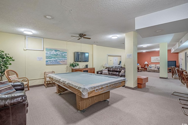 400 20th Ave N Unit 606, Myrtle Beach, SC 29577 - playroom with a textured ceiling, a ceiling fan, carpet floors, and pool table