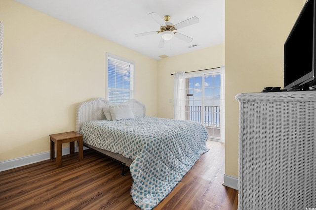 817 S Ocean Blvd Unit 201, North Myrtle Beach, SC 29582 - bedroom featuring wood finished floors, a ceiling fan, and access to outside