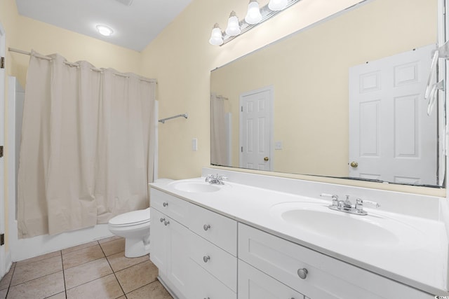 817 S Ocean Blvd Unit 201, North Myrtle Beach, SC 29582 - bathroom with double vanity, shower / tub combo with curtain, and tile patterned floors