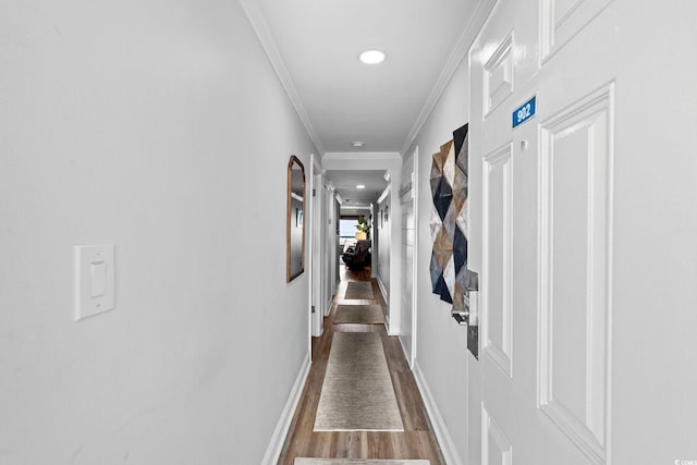 5511 N Ocean Blvd Unit 902, Myrtle Beach, SC 29577 - hall featuring wood finished floors, recessed lighting, and crown molding
