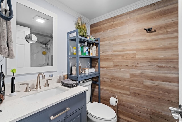 5511 N Ocean Blvd Unit 902, Myrtle Beach, SC 29577 - bathroom with a stall shower, vanity, and crown molding