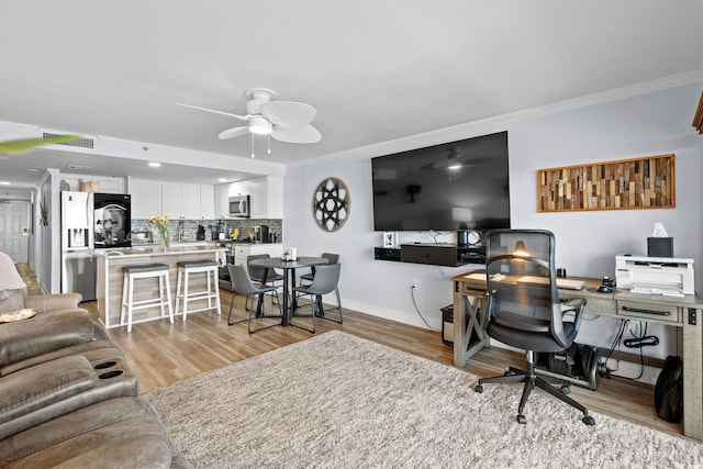 5511 N Ocean Blvd Unit 902, Myrtle Beach, SC 29577 - office with ceiling fan, ornamental molding, and light wood-style flooring