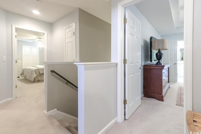 417 Pennington Loop, Myrtle Beach, SC 29588 - hall featuring an upstairs landing, light carpet, a baseboard radiator, and recessed lighting