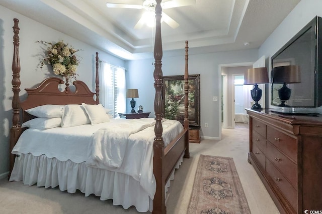417 Pennington Loop, Myrtle Beach, SC 29588 - bedroom with a tray ceiling, light colored carpet, and ceiling fan