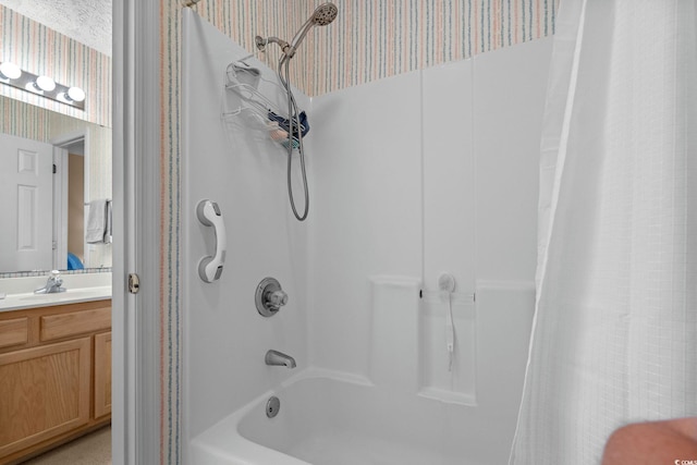 493 White River Dr Unit 28-D, Myrtle Beach, SC 29579 - full bath featuring wallpapered walls, shower / bath combo, and vanity
