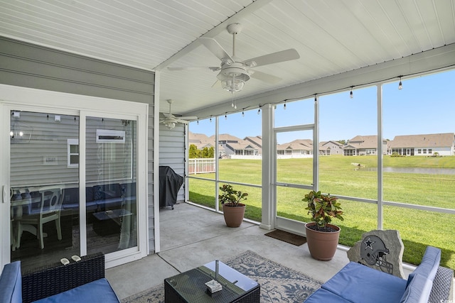 860 Brant St, Myrtle Beach, SC 29579 - sunroom with ceiling fan, a water view, and a residential view
