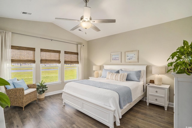 860 Brant St, Myrtle Beach, SC 29579 - bedroom with lofted ceiling, dark wood-style flooring, and ceiling fan