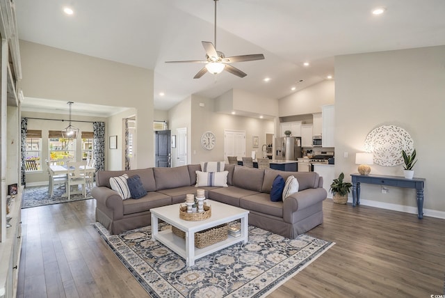 860 Brant St, Myrtle Beach, SC 29579 - living area with recessed lighting, ceiling fan, wood finished floors, and high vaulted ceiling